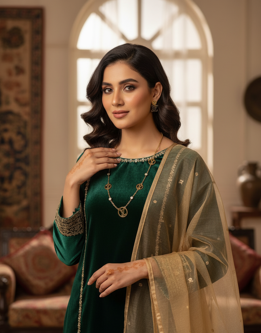 Chic Monogram Charm Necklace & Stud Set