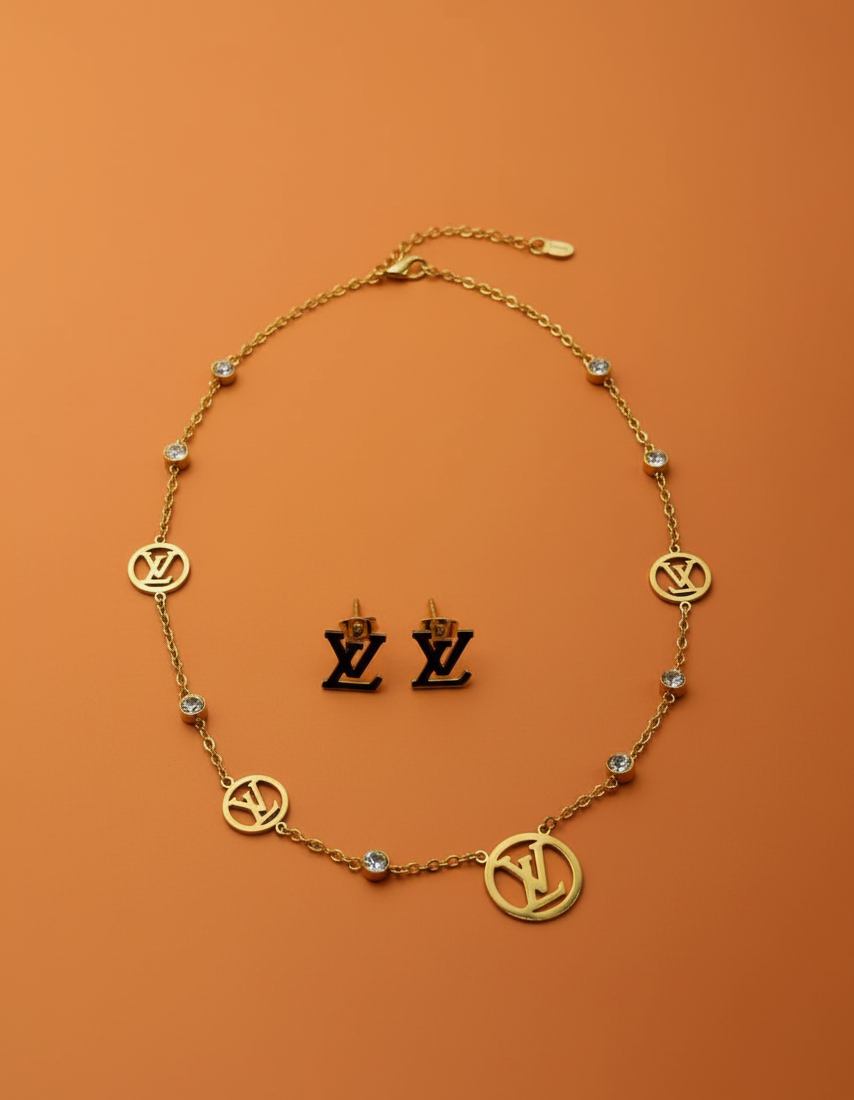 Chic Monogram Charm Necklace & Stud Set