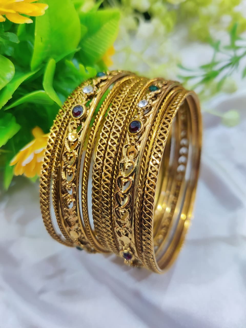 Elegant Silver Finish Textured Bangle Stack